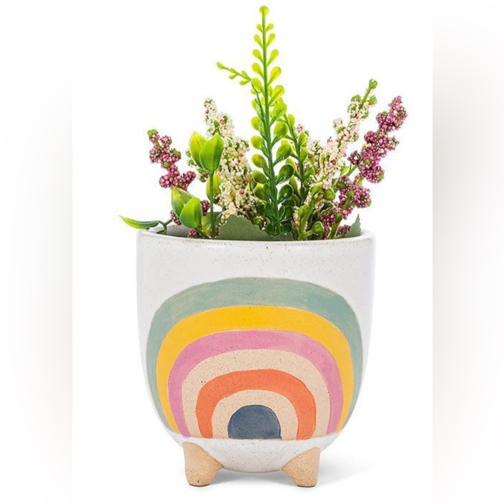 NWOT Colourful Ceramic Planter with Rainbow Design
